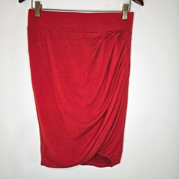 Helmut Lang Modal Wool Asymmetric Twist Stretchy Jersey Mini Tube Skirt M Red - Picture 2 of 8